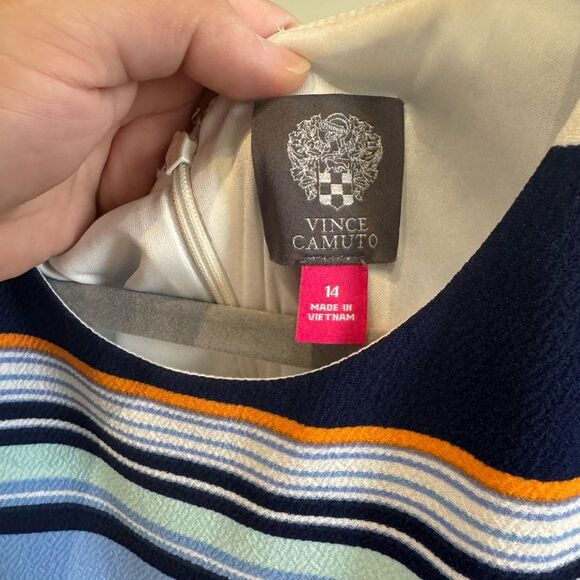 Vince Camuto Blue, Orange, and White Striped - Fit and Flare Dress - Size 14 - Picture 3 of 4